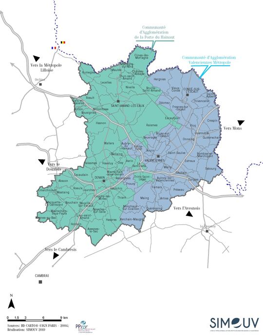 Carte du périmètre d'intervention du SIMOUV en 2019.